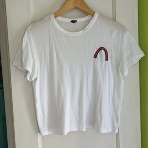 Monrow rainbow embroidered white tee